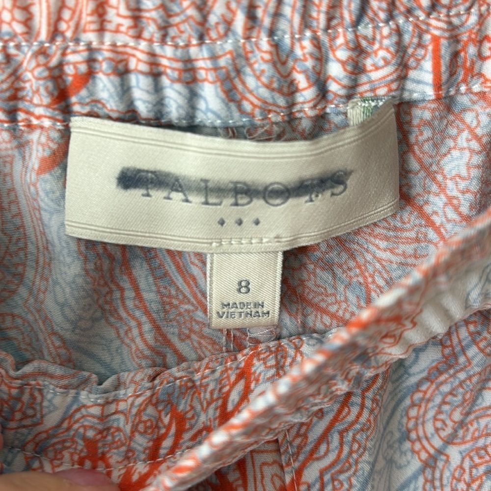 Talbots Paisley Blue Orange/Red White Pull On Crop Ankle Pants Sz 8 - Picture 4 of 9